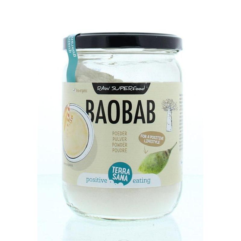 Raw baobab poeder in glas bioVoeding8713576239096