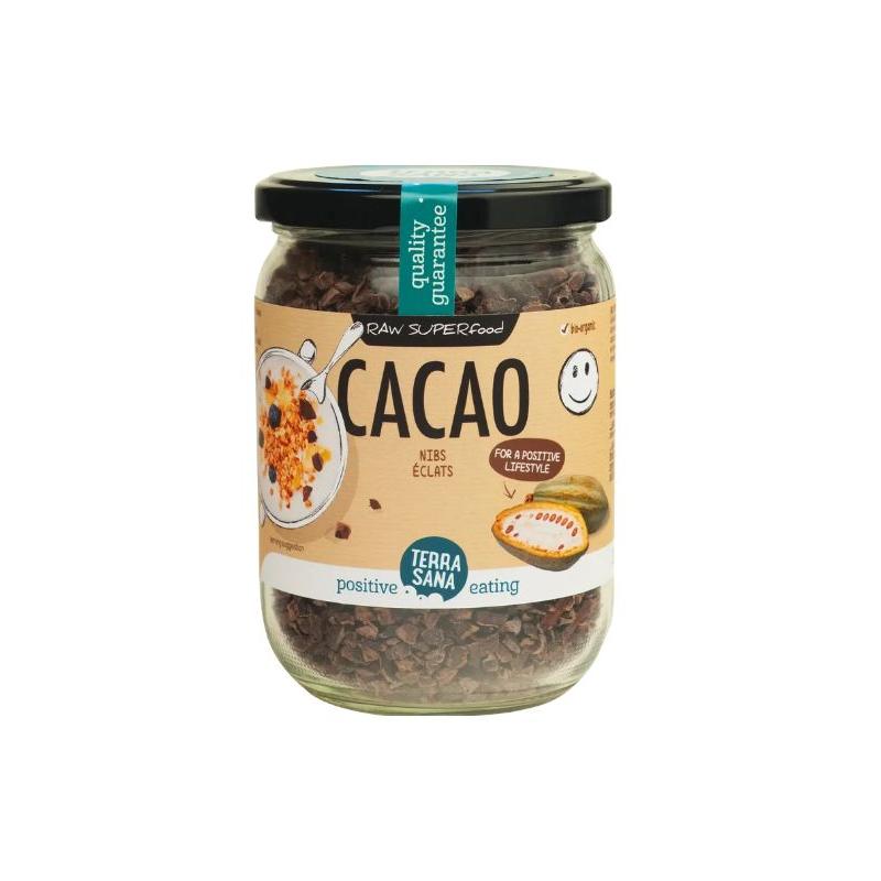 Raw cacao nibs in glas bioVoeding8713576236255