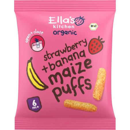 Maize puffs aardbei/banaan 6+ maanden bioVoeding5060107338463