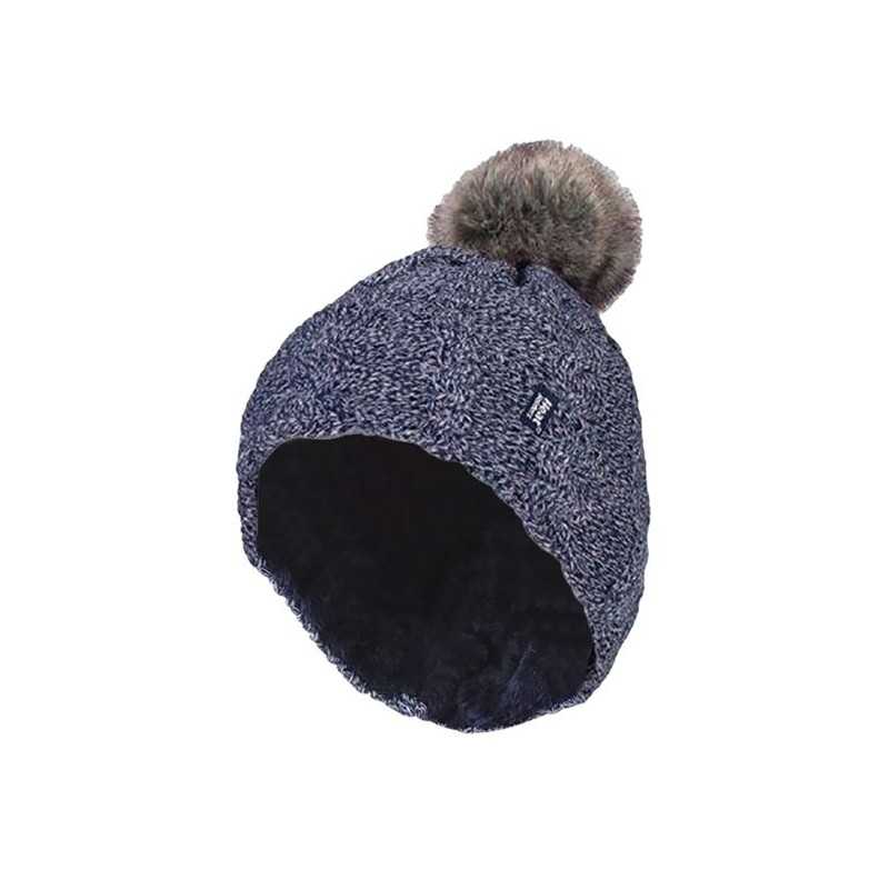 Ladies turnover cable hat with pom pom navyKleding/ondergoed5019041142285