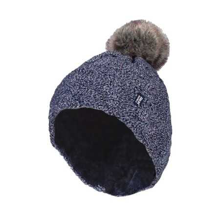 Ladies turnover cable hat with pom pom navyKleding/ondergoed5019041142285