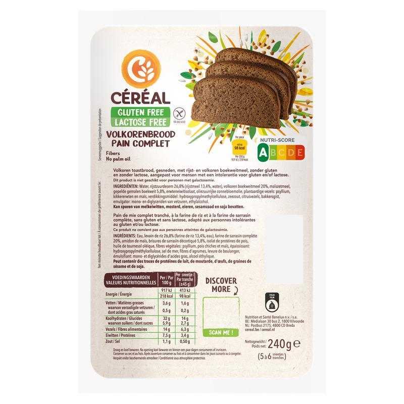 Volkorenbrood gluten- en lactosevrijVoeding5410063039223